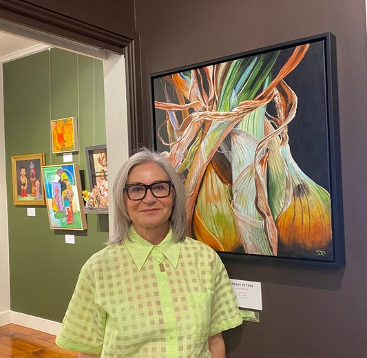 a-painting-of-green=onions-in-luminous-colours-by-wendy-peters
