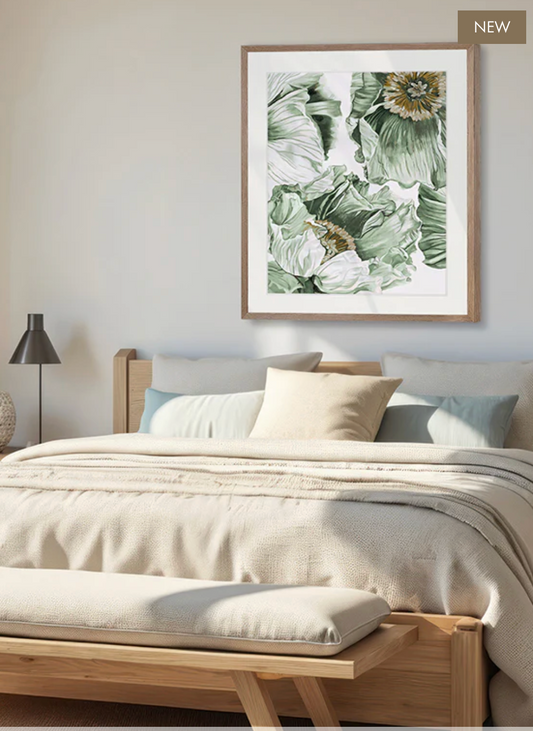 Botanical fine art prints soft green poppies