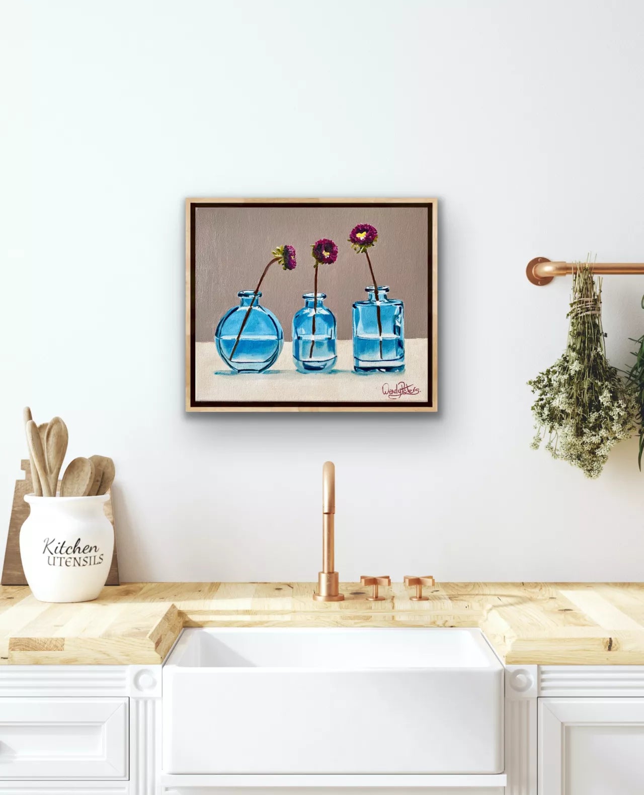 Three Blue Vases - Framed