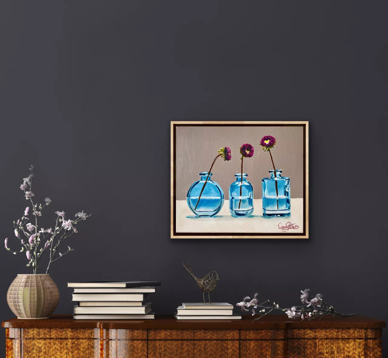 Three Blue Vases - Framed