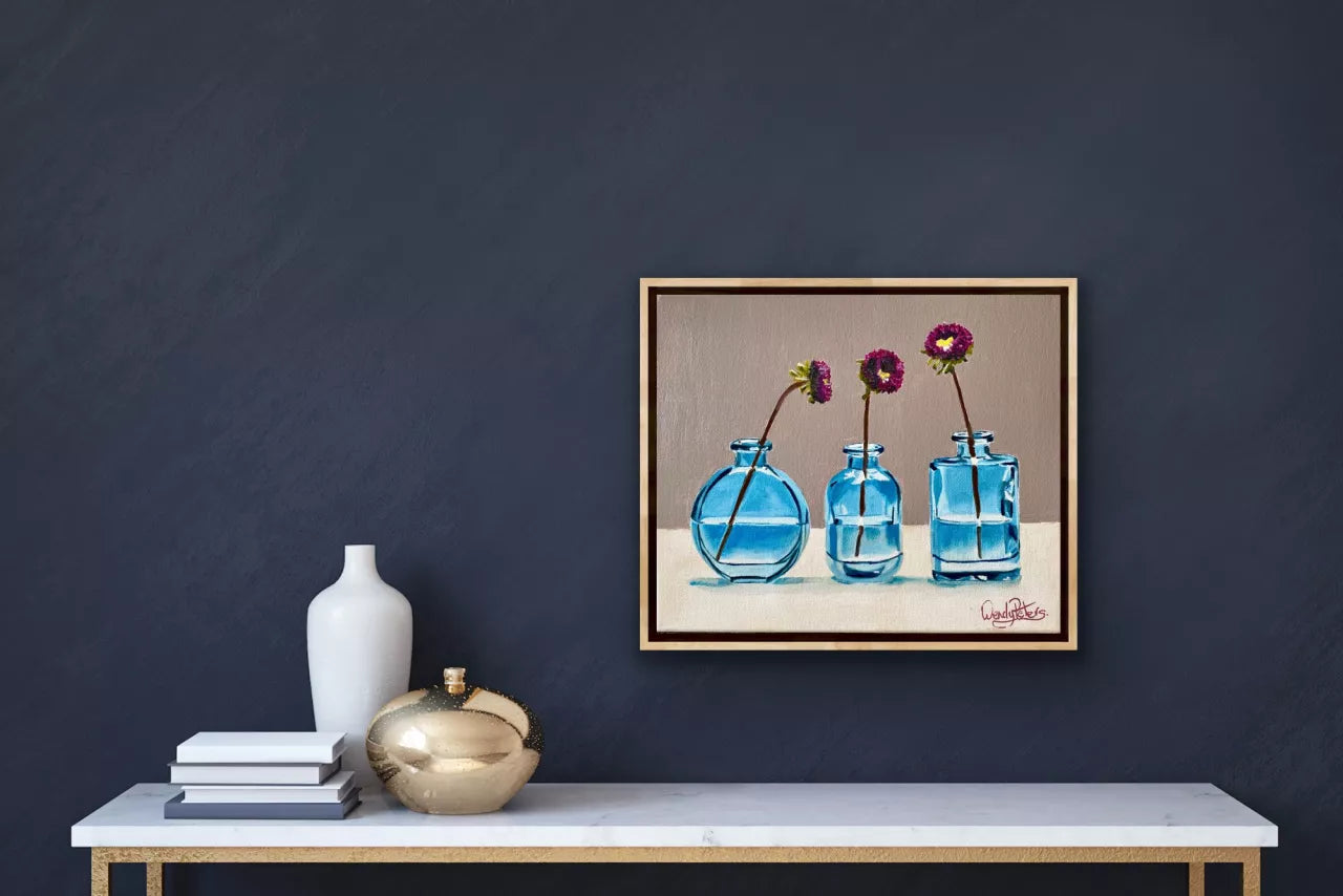 Three Blue Vases - Framed