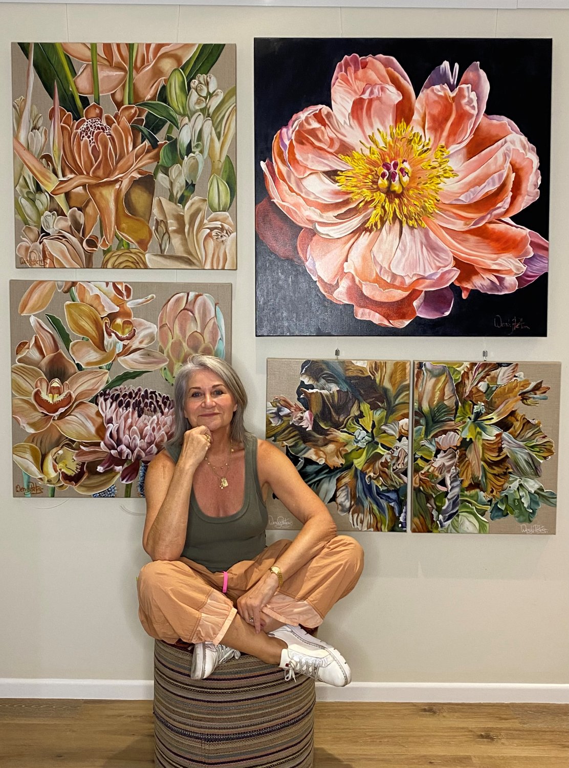 Original mixed media and oil paintings by Wendy Peters showcasing Australian flora and landscapes