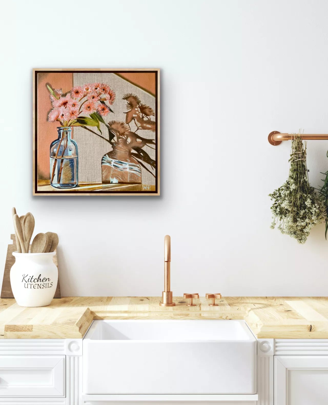 Blue Vase and Gum Nuts - Framed